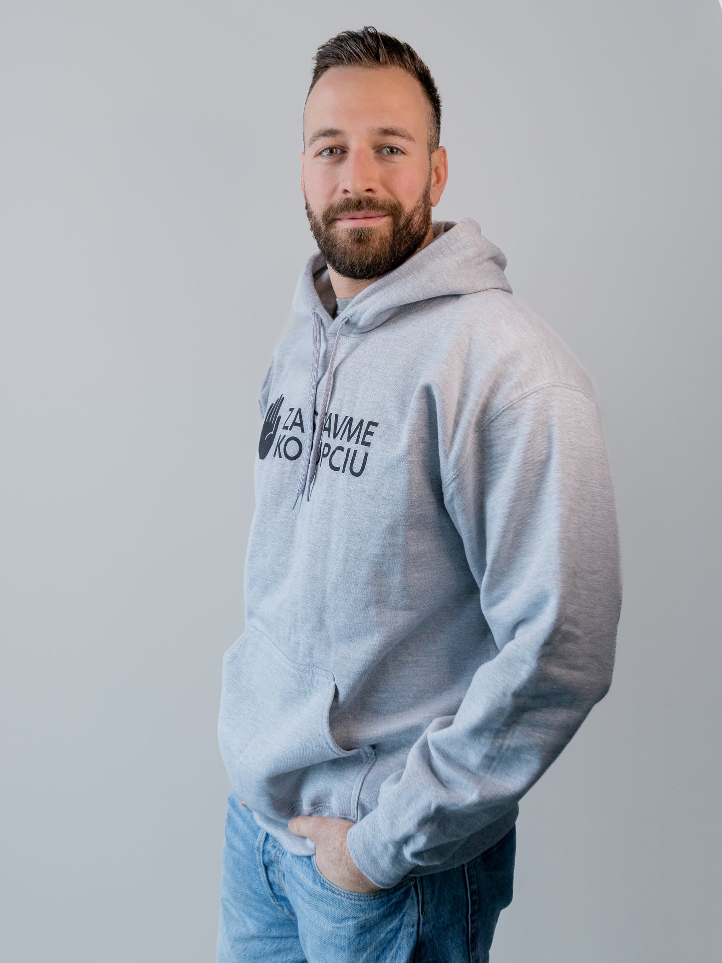 Šedá mikina s čiernym nápisom UNISEX